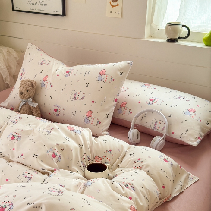 91家纺网 家纺一手货源 找家纺 可可家纺 2025新款印花卡通芦荟棉枕套亲肤信封式枕头套小清新 可爱西高地