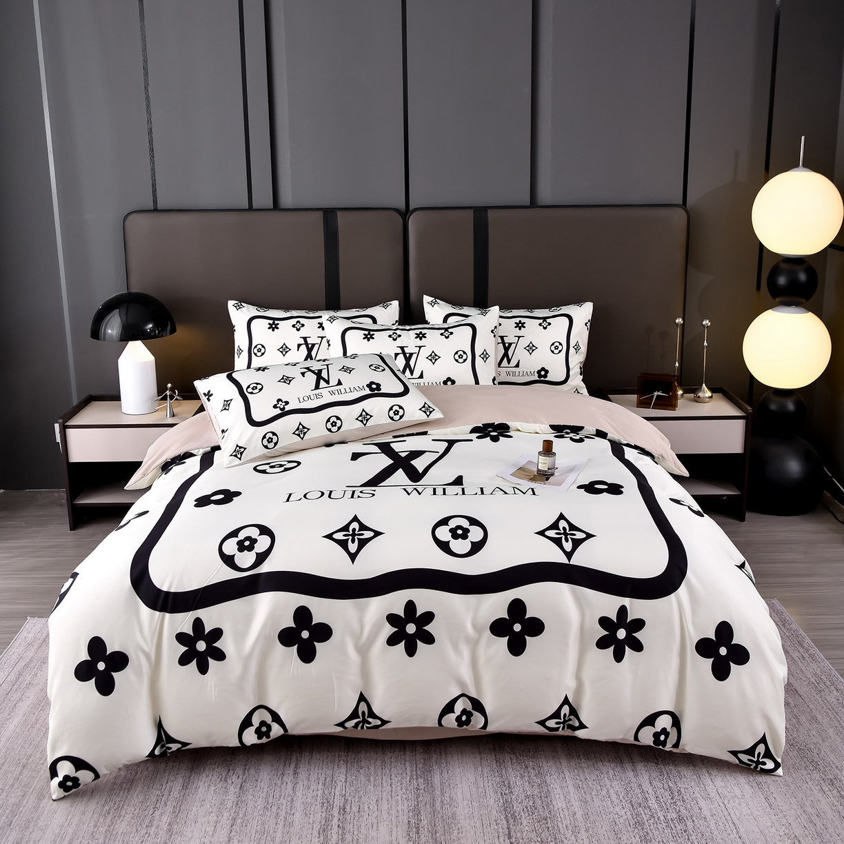 91家纺网 家纺一手货源 找家纺 娜娜 2025新款水洗真丝数码印花四件套 白V