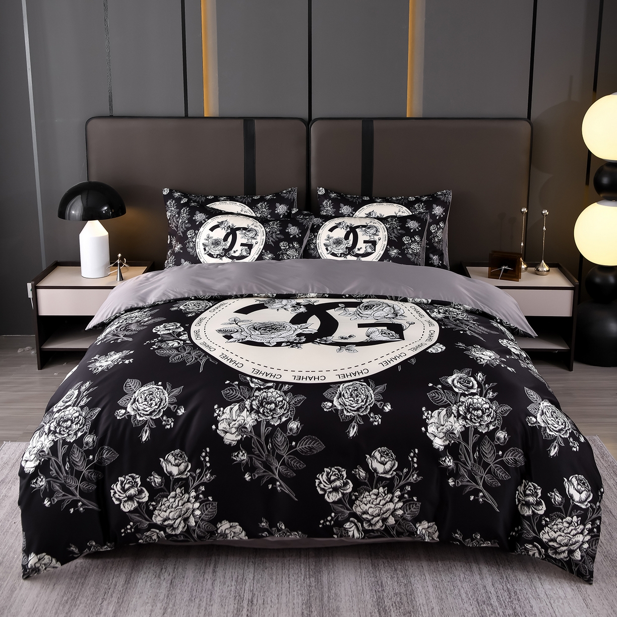 91家纺网 家纺一手货源 找家纺 娜娜 2025新款水洗真丝数码印花四件套 黑牡丹