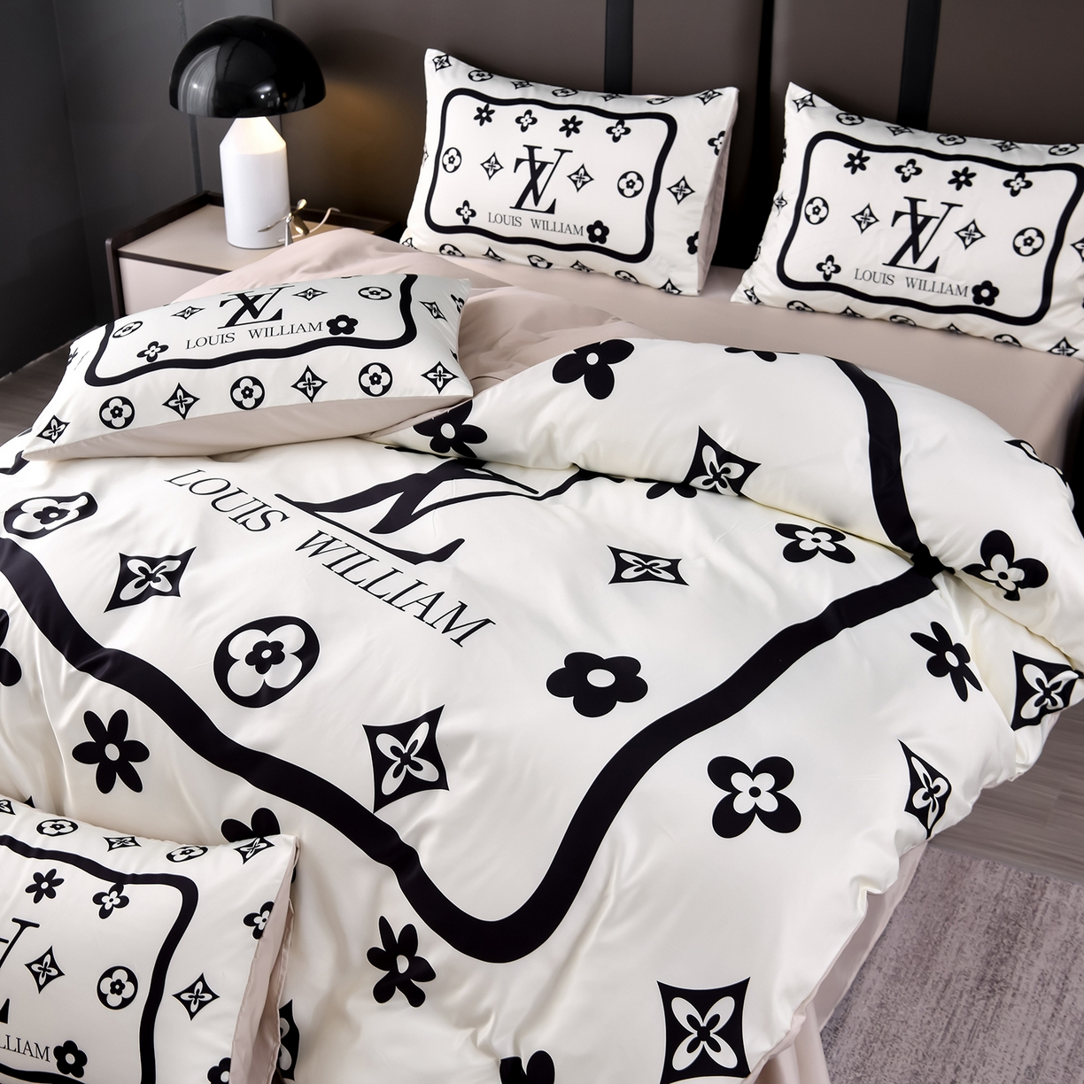 91家纺网 家纺一手货源 找家纺 娜娜 2025新款水洗真丝数码印花四件套 白V