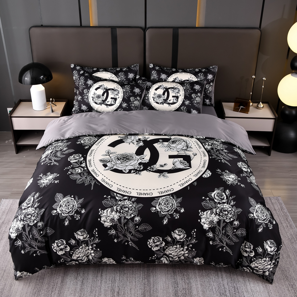 91家纺网 家纺一手货源 找家纺 娜娜 2025新款水洗真丝数码印花四件套 黑牡丹