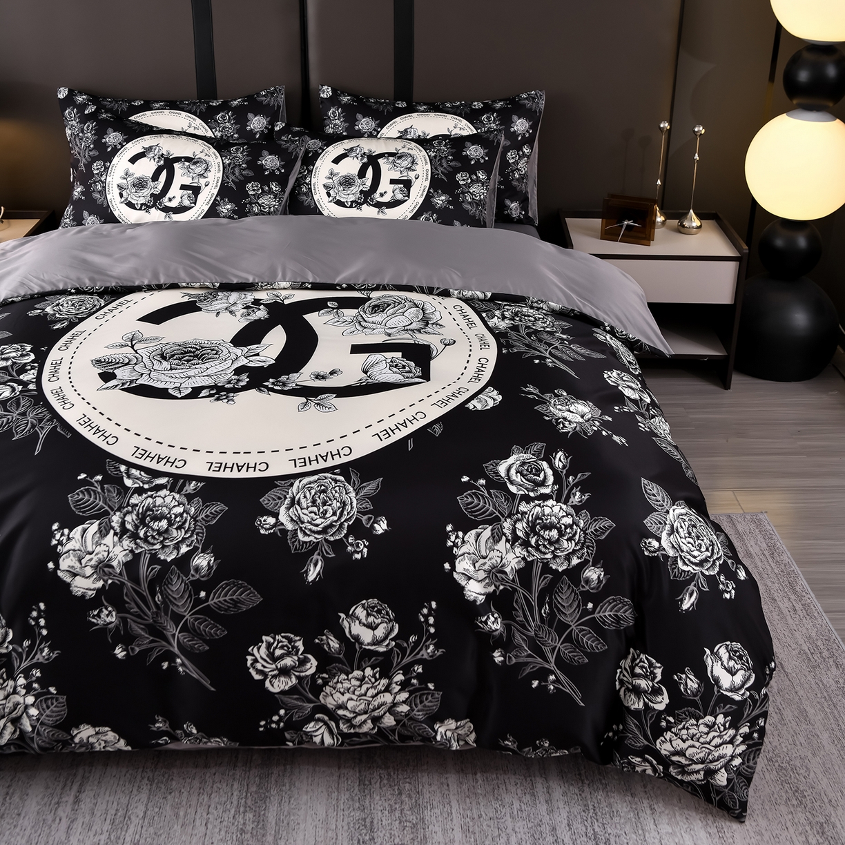 91家纺网 家纺一手货源 找家纺 娜娜 2025新款水洗真丝数码印花四件套 黑牡丹