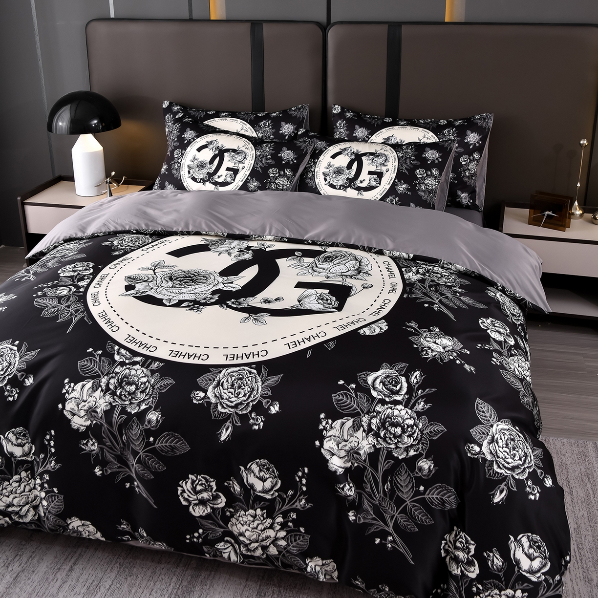 91家纺网 家纺一手货源 找家纺 娜娜 2025新款水洗真丝数码印花四件套 黑牡丹