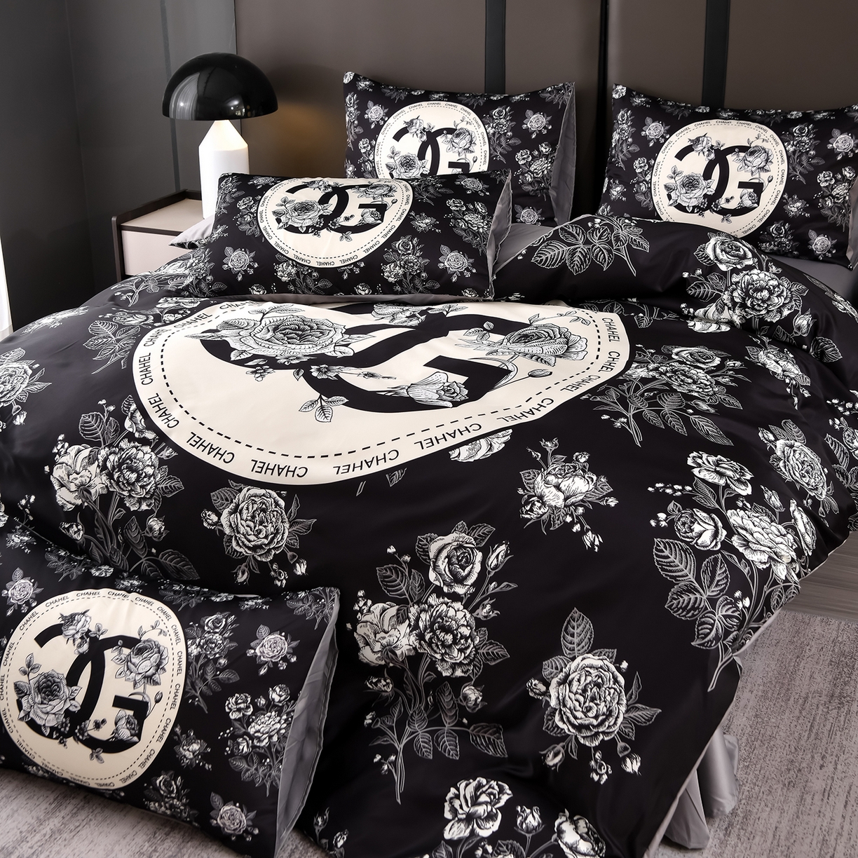 91家纺网 家纺一手货源 找家纺 娜娜 2025新款水洗真丝数码印花四件套 黑牡丹