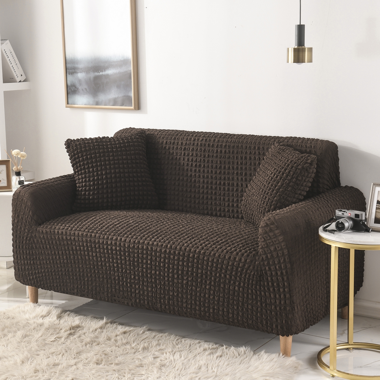 91家纺网 家纺一手货源 找家纺 布兰鸟【沙发套】 2025新款泡纱沙发套【英文常规款】 单色浓咖