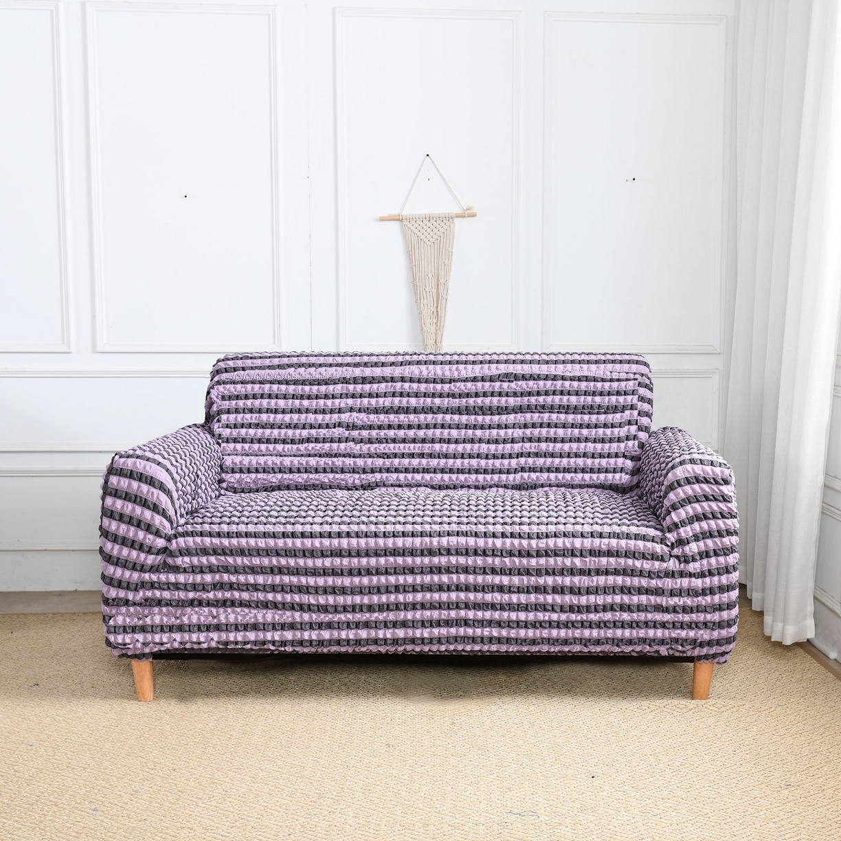 91家纺网 家纺一手货源 找家纺 布兰鸟【沙发套】 2025新款泡纱沙发套【英文常规款】 双色紫