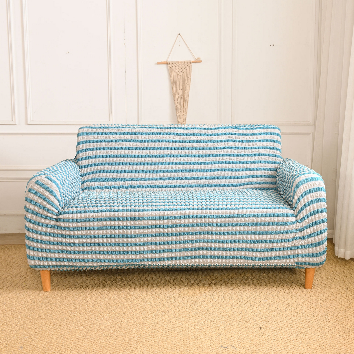 布兰鸟【沙发套】 2025新款泡纱沙发套【英文常规款】 双色蓝