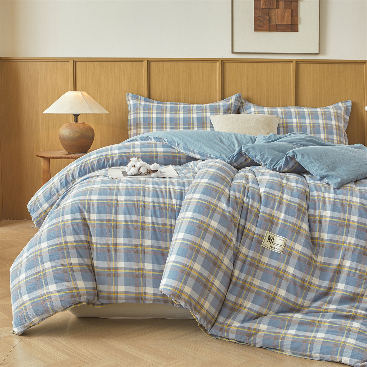 91家纺网 家纺一手货源 找家纺 西域种棉人·千百笠 2025新款A类可拆卸里外全棉100%新疆棉花被子冬被全棉单人学生宿舍加厚保暖春 雅致蓝格