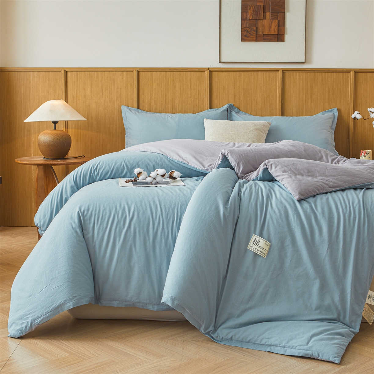 91家纺网 家纺一手货源 找家纺 西域种棉人·千百笠 2025新款A类可拆卸里外全棉100%新疆棉花被子冬被全棉单人学生宿舍加厚保暖春 双拼浅蓝