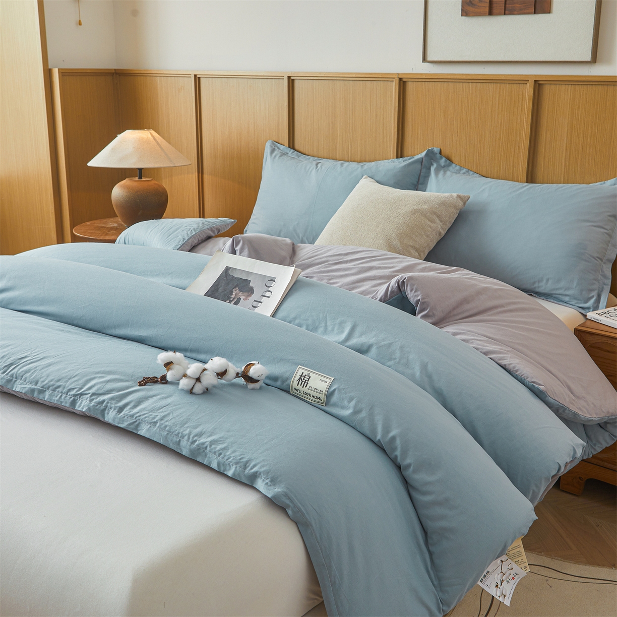 91家纺网 家纺一手货源 找家纺 西域种棉人·千百笠 2025新款A类可拆卸里外全棉100%新疆棉花被子冬被全棉单人学生宿舍加厚保暖春 双拼浅蓝