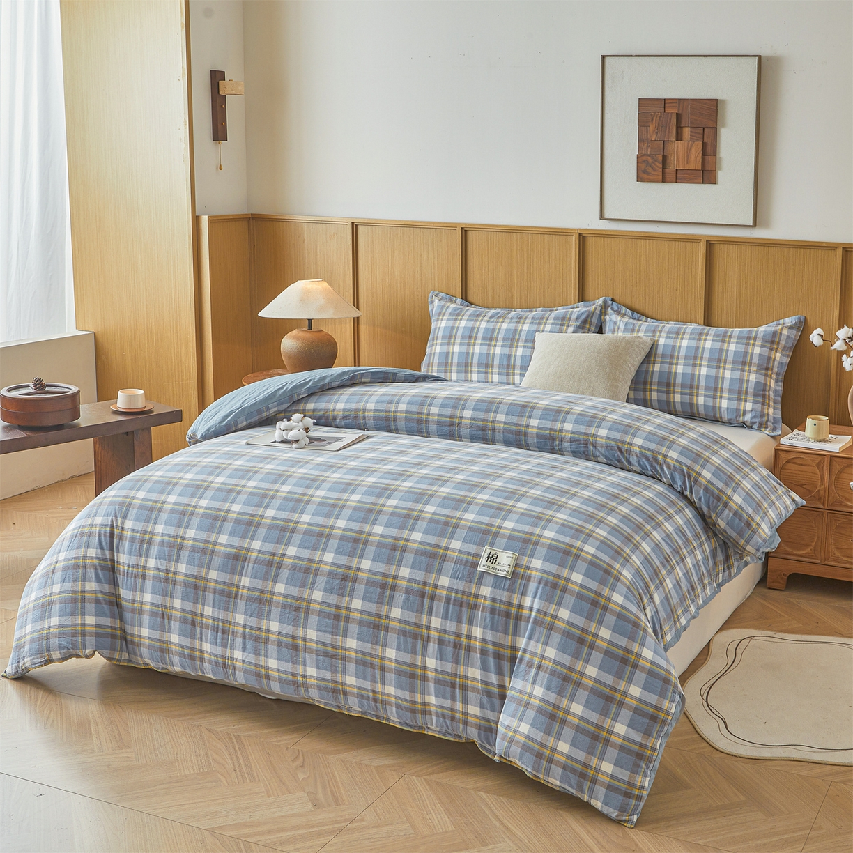 91家纺网 家纺一手货源 找家纺 西域种棉人·千百笠 2025新款A类可拆卸里外全棉100%新疆棉花被子冬被全棉单人学生宿舍加厚保暖春 雅致蓝格