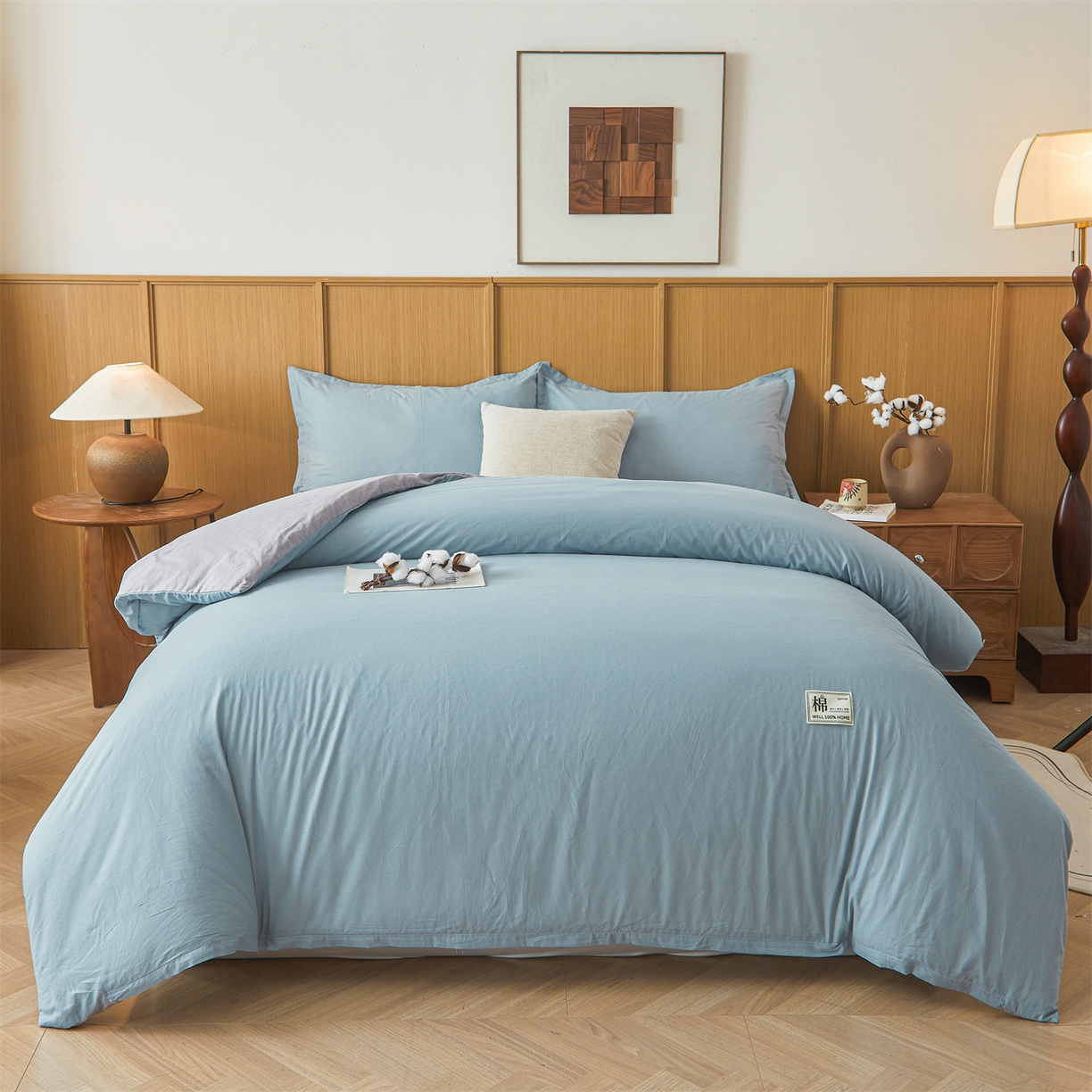 91家纺网 家纺一手货源 找家纺 西域种棉人·千百笠 2025新款A类可拆卸里外全棉100%新疆棉花被子冬被全棉单人学生宿舍加厚保暖春 双拼浅蓝