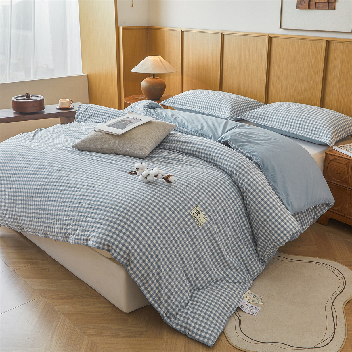 91家纺网 家纺一手货源 找家纺 西域种棉人·千百笠 2025新款A类可拆卸里外全棉100%新疆棉花被子冬被全棉单人学生宿舍加厚保暖春 蓝小格