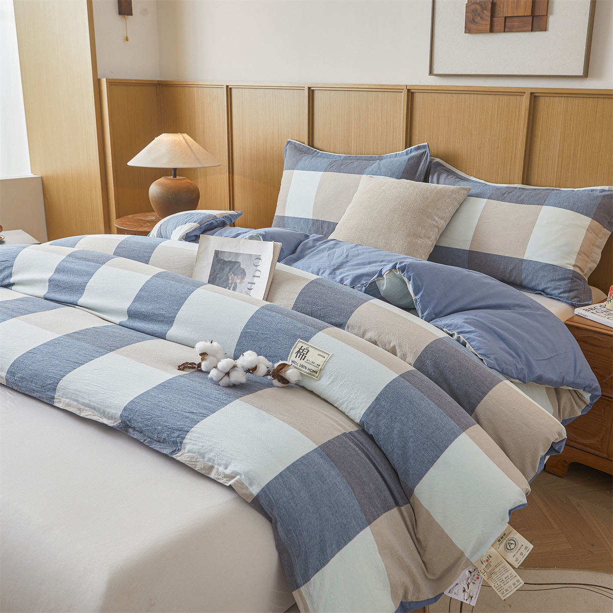 91家纺网 家纺一手货源 找家纺 西域种棉人·千百笠 2025新款A类可拆卸里外全棉100%新疆棉花被子冬被全棉单人学生宿舍加厚保暖春 蓝大格