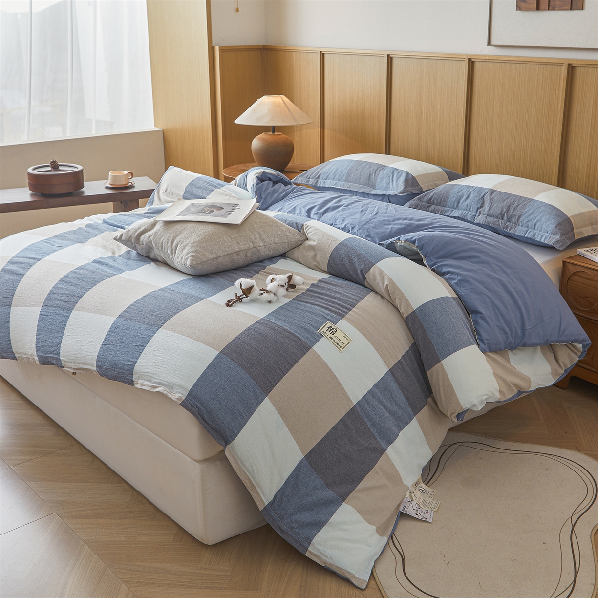 91家纺网 家纺一手货源 找家纺 西域种棉人·千百笠 2025新款A类可拆卸里外全棉100%新疆棉花被子冬被全棉单人学生宿舍加厚保暖春 蓝大格