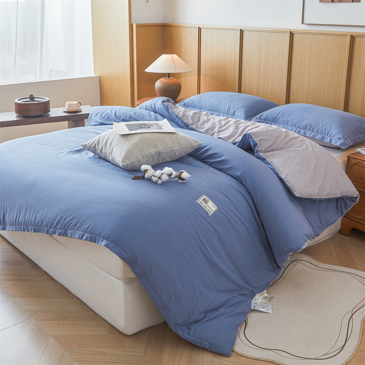 91家纺网 家纺一手货源 找家纺 西域种棉人·千百笠 2025新款A类可拆卸里外全棉100%新疆棉花被子冬被全棉单人学生宿舍加厚保暖春 双拼蓝