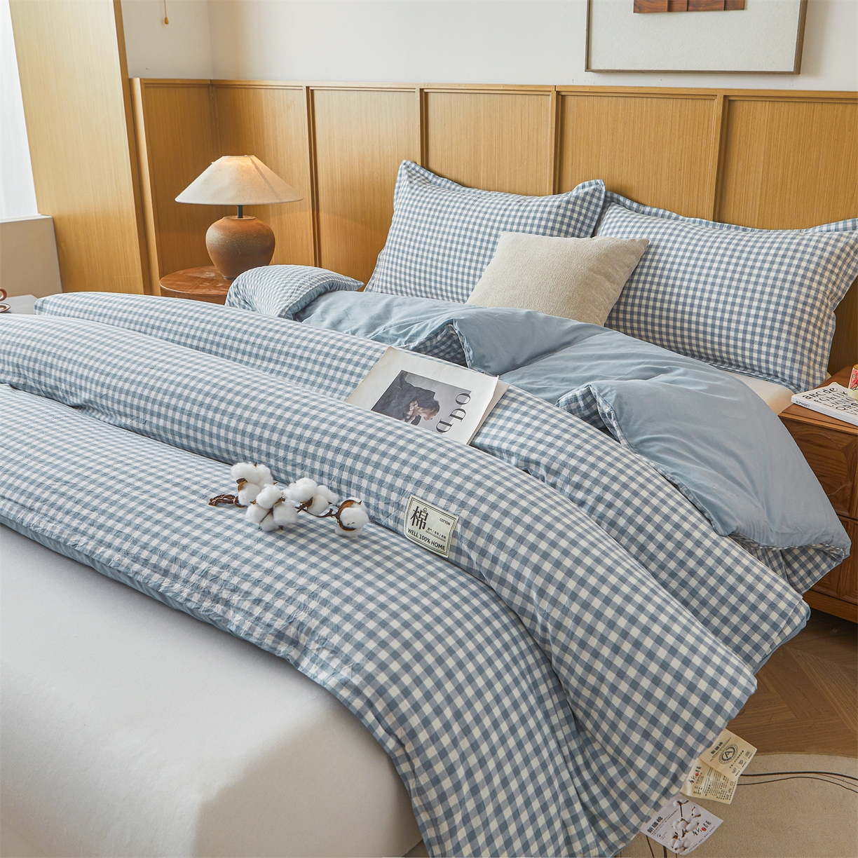 91家纺网 家纺一手货源 找家纺 西域种棉人·千百笠 2025新款A类可拆卸里外全棉100%新疆棉花被子冬被全棉单人学生宿舍加厚保暖春 蓝小格