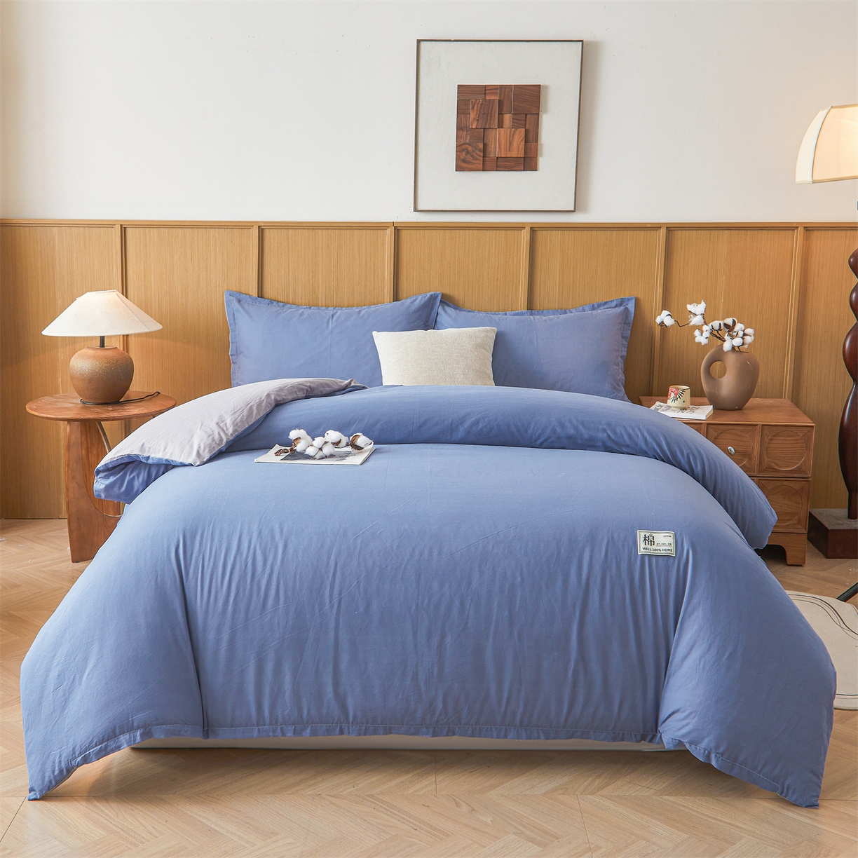 91家纺网 家纺一手货源 找家纺 西域种棉人·千百笠 2025新款A类可拆卸里外全棉100%新疆棉花被子冬被全棉单人学生宿舍加厚保暖春 双拼蓝