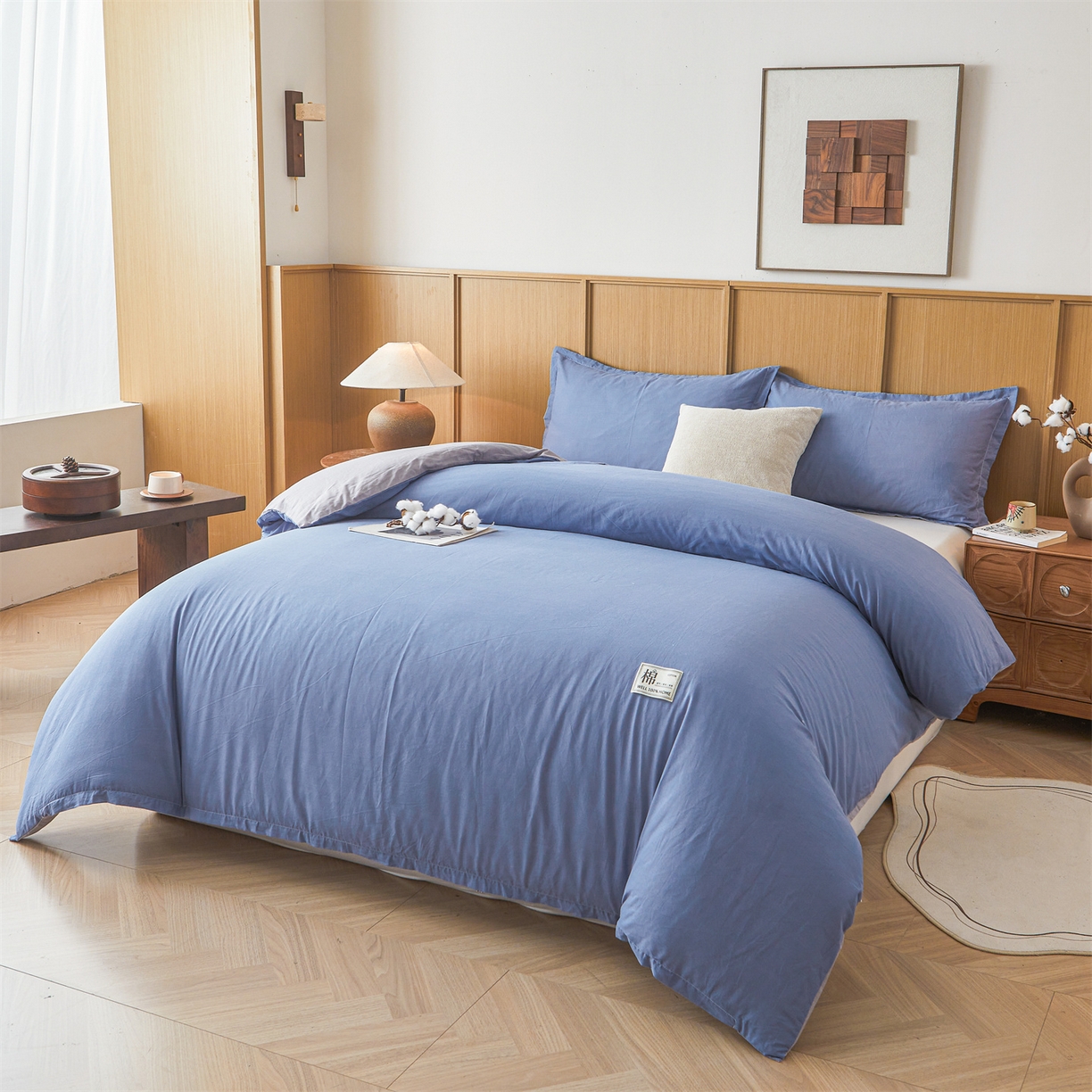 91家纺网 家纺一手货源 找家纺 西域种棉人·千百笠 2025新款A类可拆卸里外全棉100%新疆棉花被子冬被全棉单人学生宿舍加厚保暖春 双拼蓝