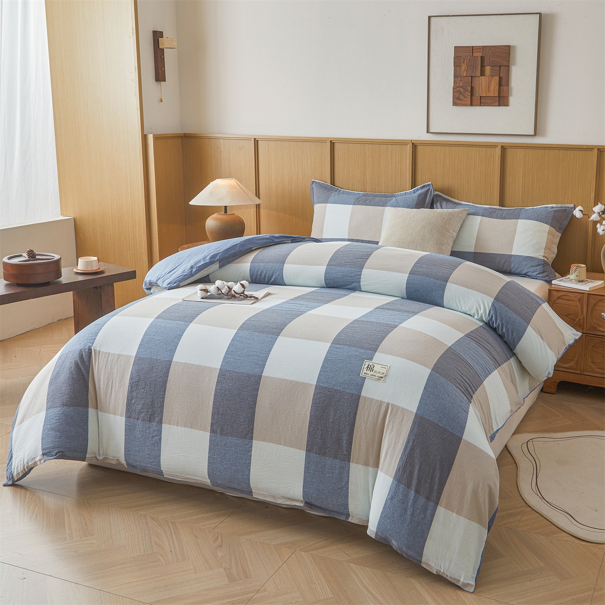 91家纺网 家纺一手货源 找家纺 西域种棉人·千百笠 2025新款A类可拆卸里外全棉100%新疆棉花被子冬被全棉单人学生宿舍加厚保暖春 蓝大格