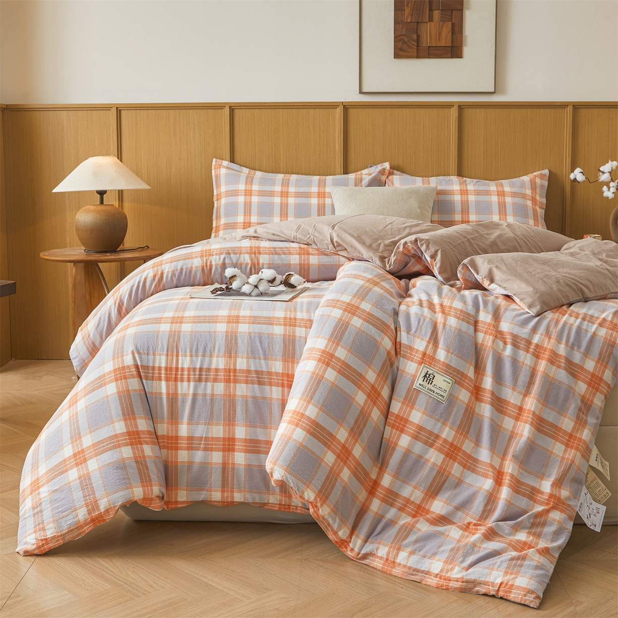 91家纺网 家纺一手货源 找家纺 西域种棉人·千百笠 2025新款A类可拆卸里外全棉100%新疆棉花被子冬被全棉单人学生宿舍加厚保暖春 桔灰格