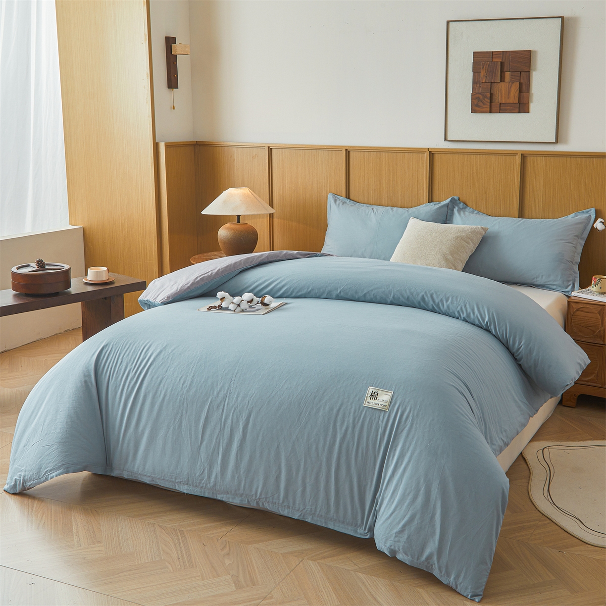 91家纺网 家纺一手货源 找家纺 西域种棉人·千百笠 2025新款A类可拆卸里外全棉100%新疆棉花被子冬被全棉单人学生宿舍加厚保暖春 双拼浅蓝