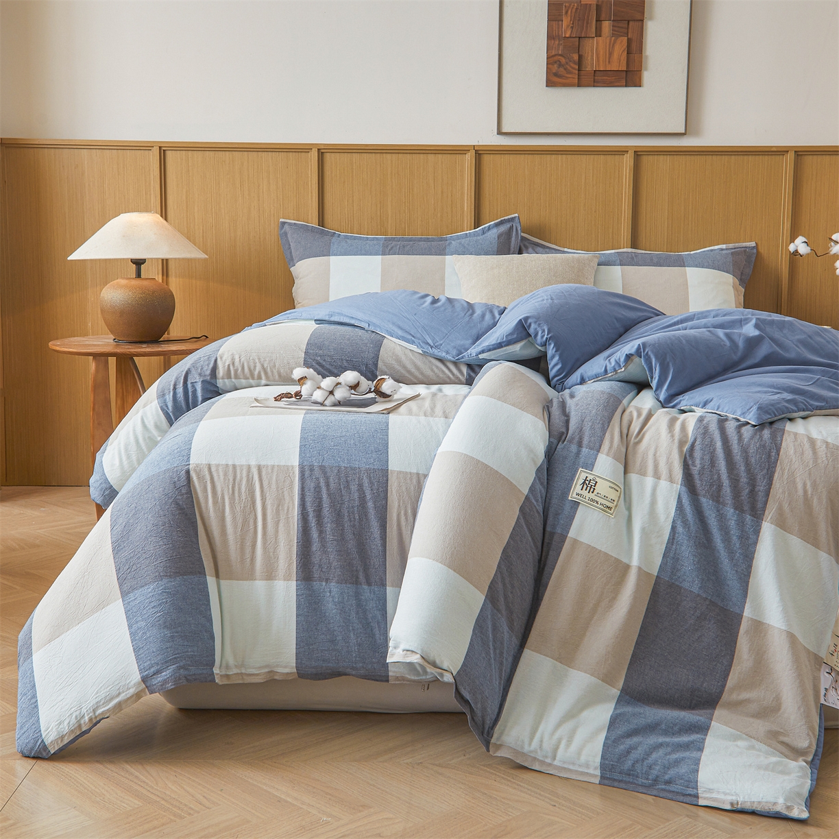 91家纺网 家纺一手货源 找家纺 西域种棉人·千百笠 2025新款A类可拆卸里外全棉100%新疆棉花被子冬被全棉单人学生宿舍加厚保暖春 蓝大格