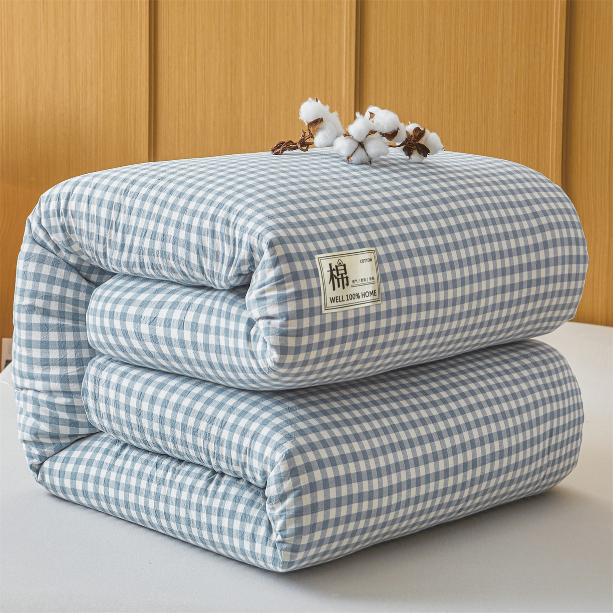 91家纺网 家纺一手货源 找家纺 西域种棉人·千百笠 2025新款A类可拆卸里外全棉100%新疆棉花被子冬被全棉单人学生宿舍加厚保暖春 蓝小格