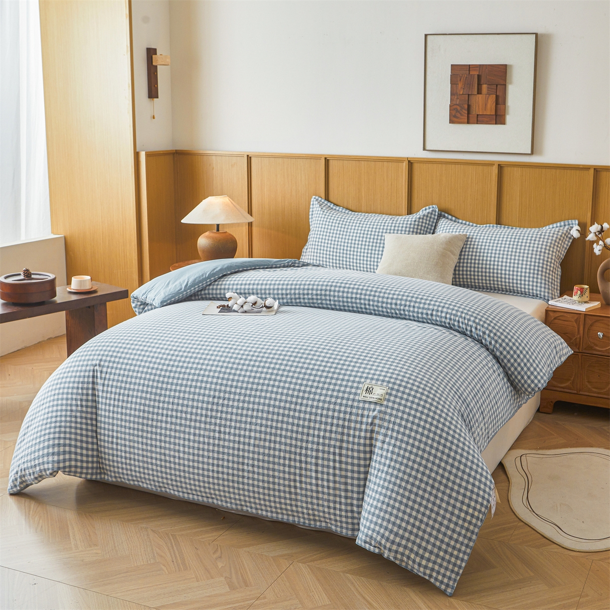 91家纺网 家纺一手货源 找家纺 西域种棉人·千百笠 2025新款A类可拆卸里外全棉100%新疆棉花被子冬被全棉单人学生宿舍加厚保暖春 蓝小格