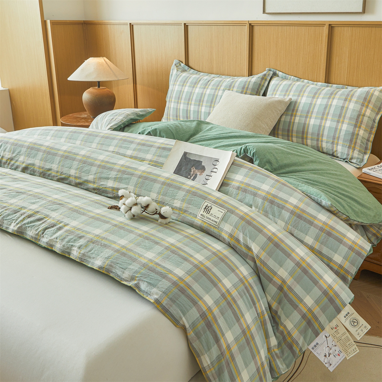 91家纺网 家纺一手货源 找家纺 西域种棉人·千百笠 2025新款A类可拆卸里外全棉100%新疆棉花被子冬被全棉单人学生宿舍加厚保暖春 雅致绿格