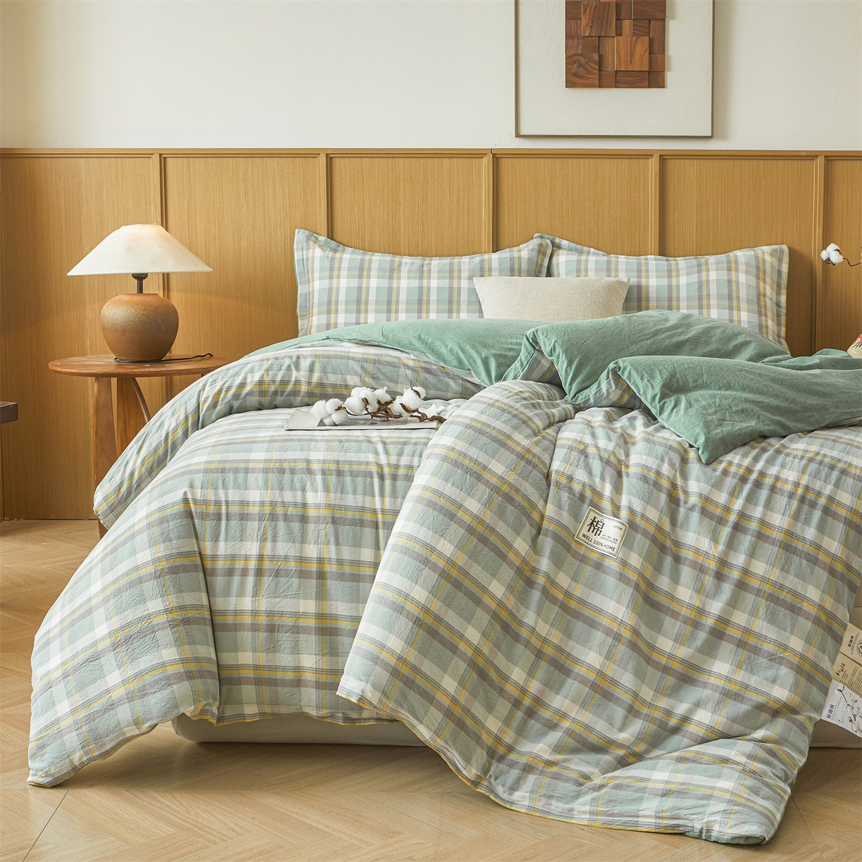 91家纺网 家纺一手货源 找家纺 西域种棉人·千百笠 2025新款A类可拆卸里外全棉100%新疆棉花被子冬被全棉单人学生宿舍加厚保暖春 雅致绿格