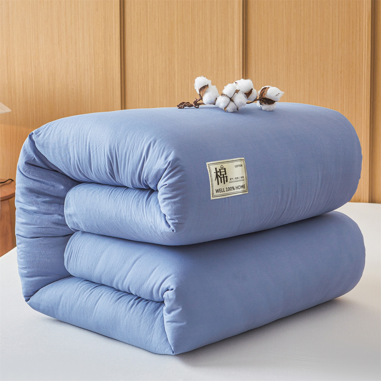 91家纺网 家纺一手货源 找家纺 西域种棉人·千百笠 2025新款A类可拆卸里外全棉100%新疆棉花被子冬被全棉单人学生宿舍加厚保暖春 双拼蓝