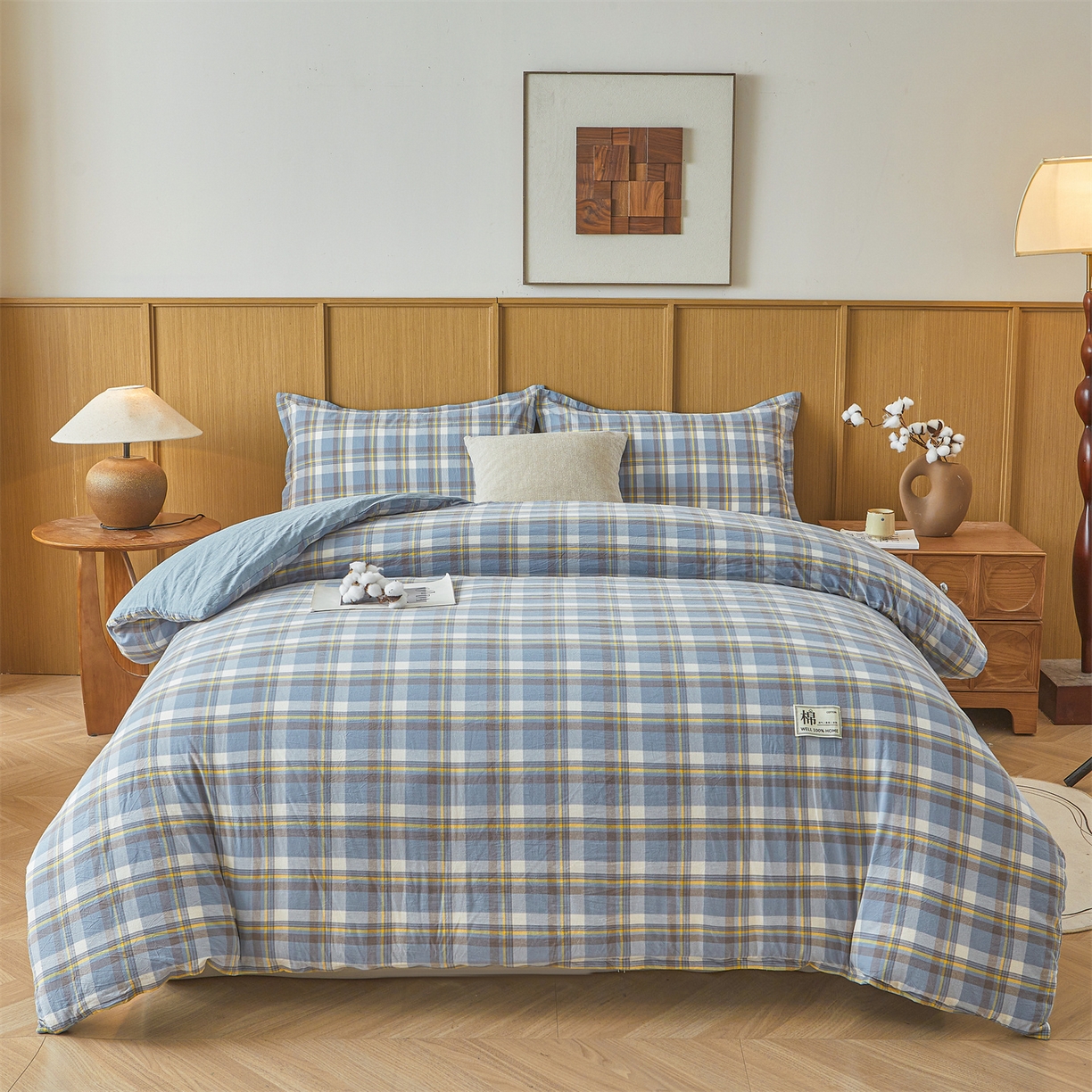 91家纺网 家纺一手货源 找家纺 西域种棉人·千百笠 2025新款A类可拆卸里外全棉100%新疆棉花被子冬被全棉单人学生宿舍加厚保暖春 雅致蓝格