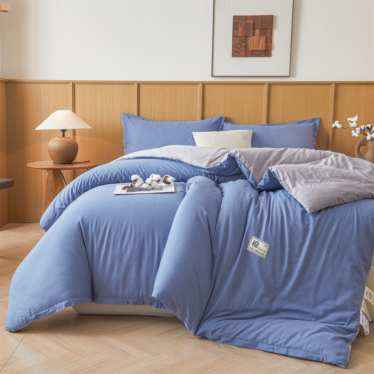 91家纺网 家纺一手货源 找家纺 西域种棉人·千百笠 2025新款A类可拆卸里外全棉100%新疆棉花被子冬被全棉单人学生宿舍加厚保暖春 双拼蓝