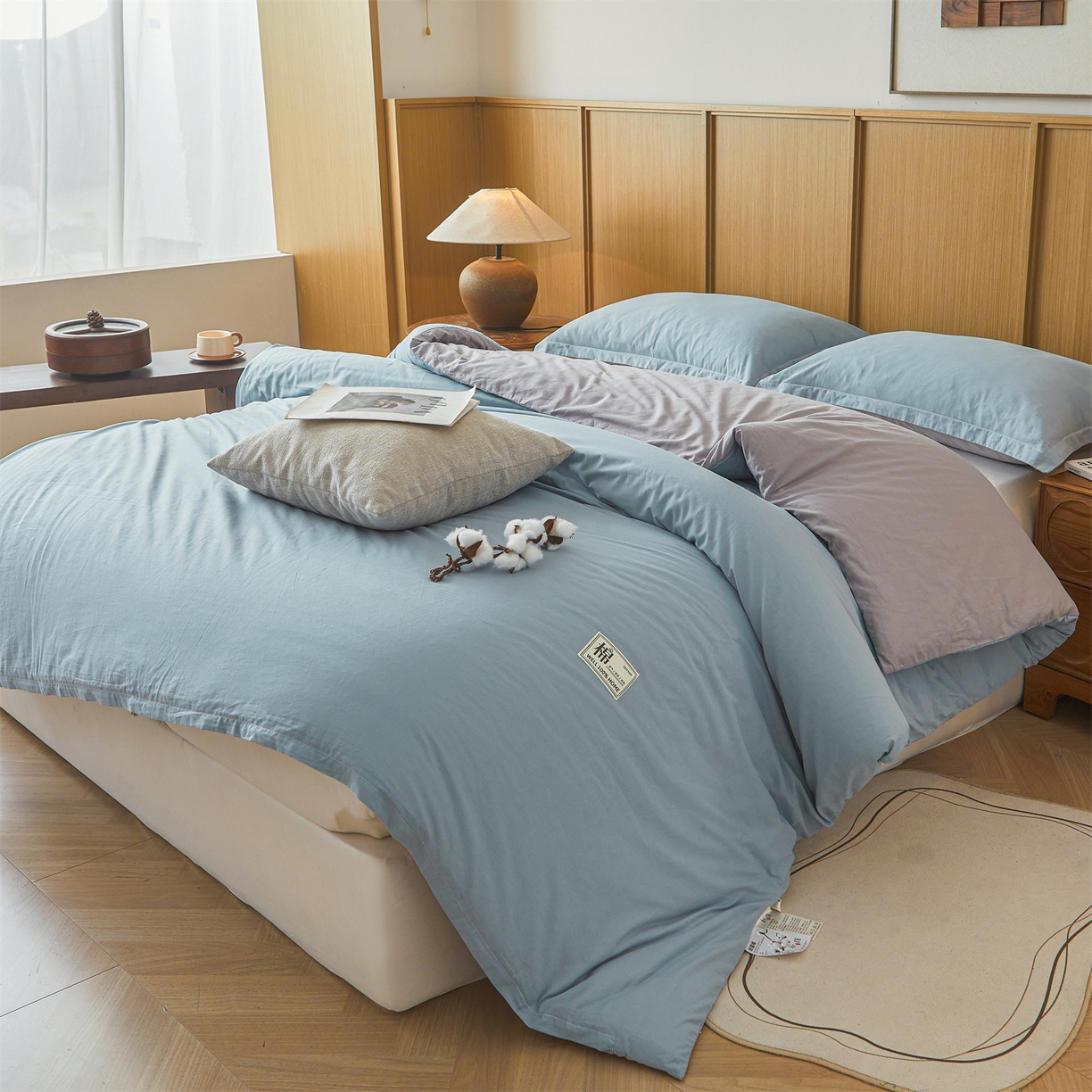 91家纺网 家纺一手货源 找家纺 西域种棉人·千百笠 2025新款A类可拆卸里外全棉100%新疆棉花被子冬被全棉单人学生宿舍加厚保暖春 双拼浅蓝