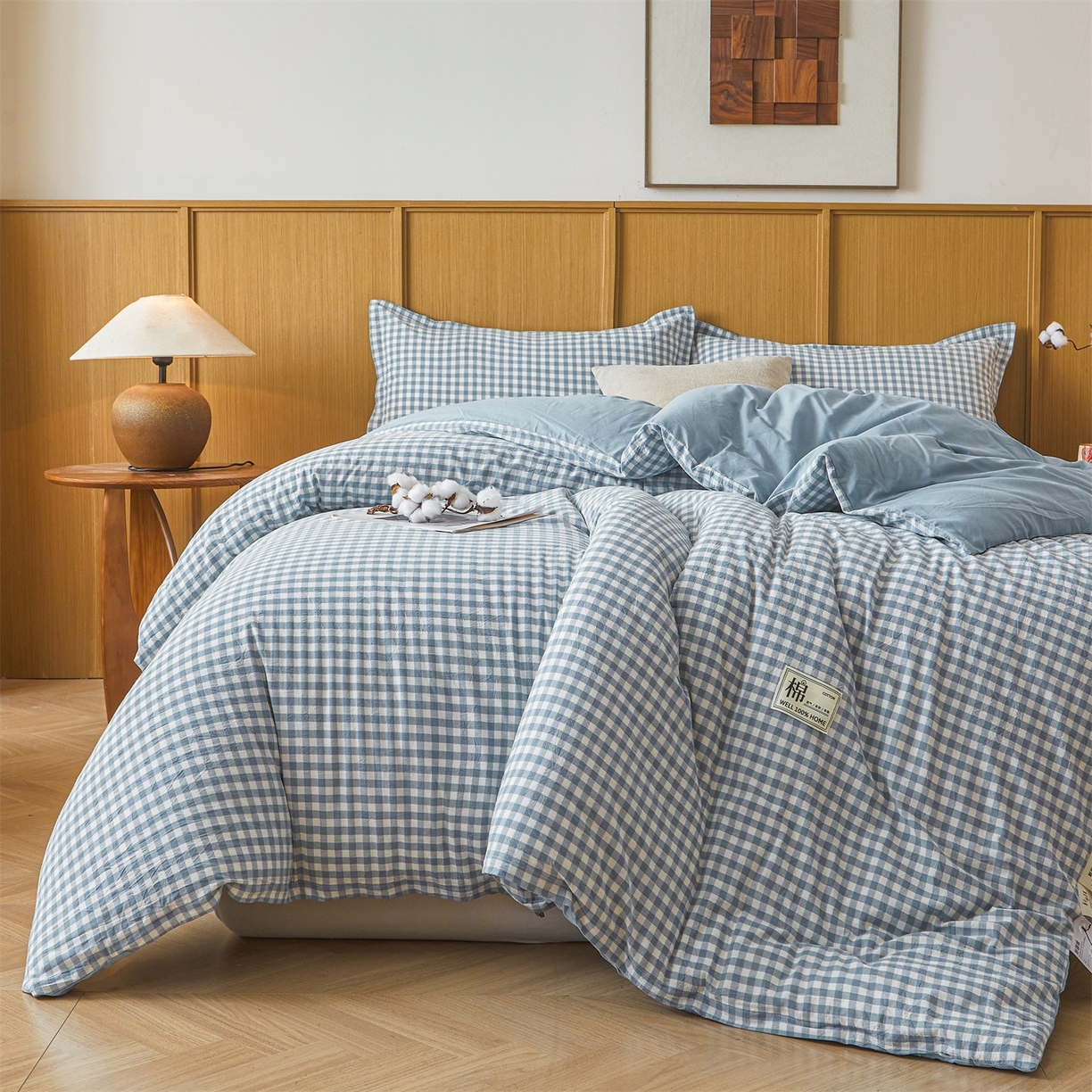 91家纺网 家纺一手货源 找家纺 西域种棉人·千百笠 2025新款A类可拆卸里外全棉100%新疆棉花被子冬被全棉单人学生宿舍加厚保暖春 蓝小格