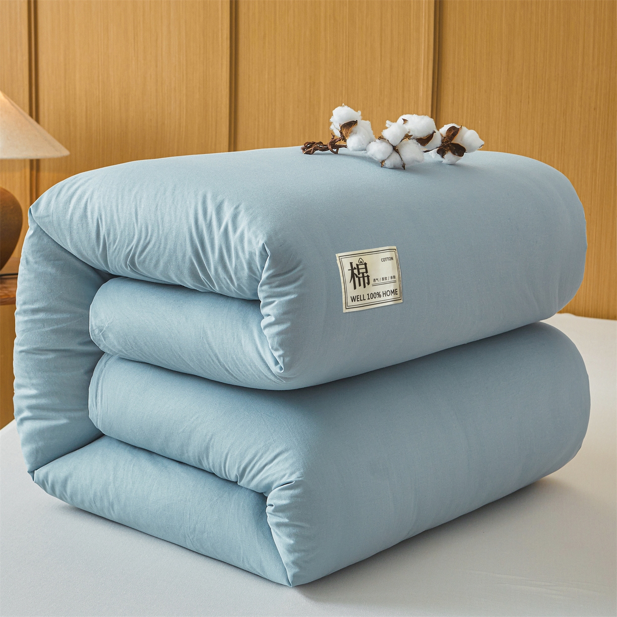 91家纺网 家纺一手货源 找家纺 西域种棉人·千百笠 2025新款A类可拆卸里外全棉100%新疆棉花被子冬被全棉单人学生宿舍加厚保暖春 双拼浅蓝