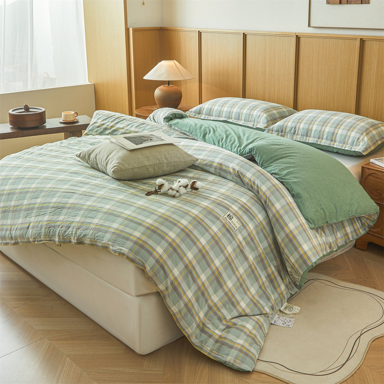 91家纺网 家纺一手货源 找家纺 西域种棉人·千百笠 2025新款A类可拆卸里外全棉100%新疆棉花被子冬被全棉单人学生宿舍加厚保暖春 雅致绿格