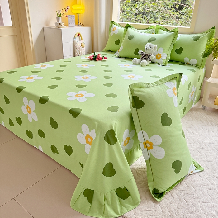 91家纺网 家纺一手货源 找家纺 家贝爱 2024新款加厚纯棉生态磨毛床单系列 绿色心情