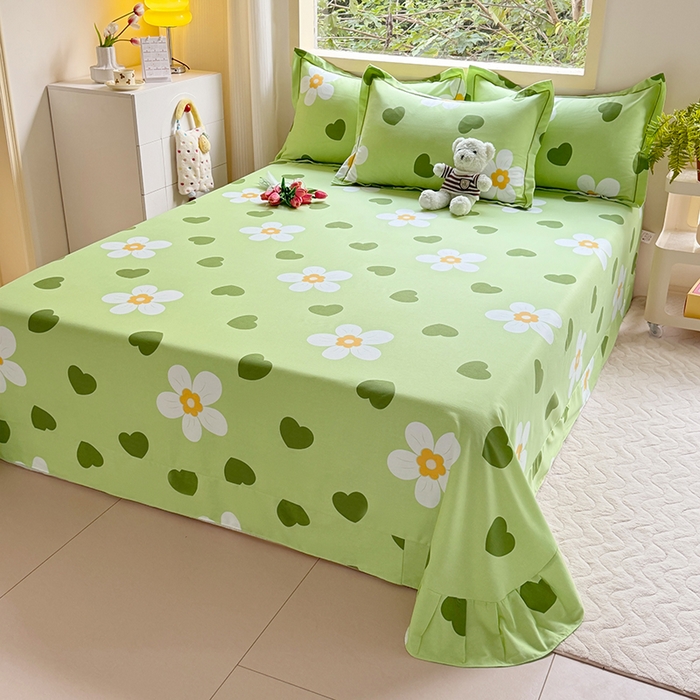 91家纺网 家纺一手货源 找家纺 家贝爱 2024新款加厚纯棉生态磨毛床单系列 绿色心情