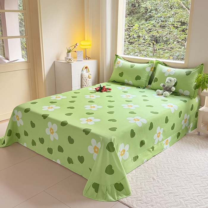 91家纺网 家纺一手货源 找家纺 家贝爱 2024新款加厚纯棉生态磨毛床单系列 绿色心情