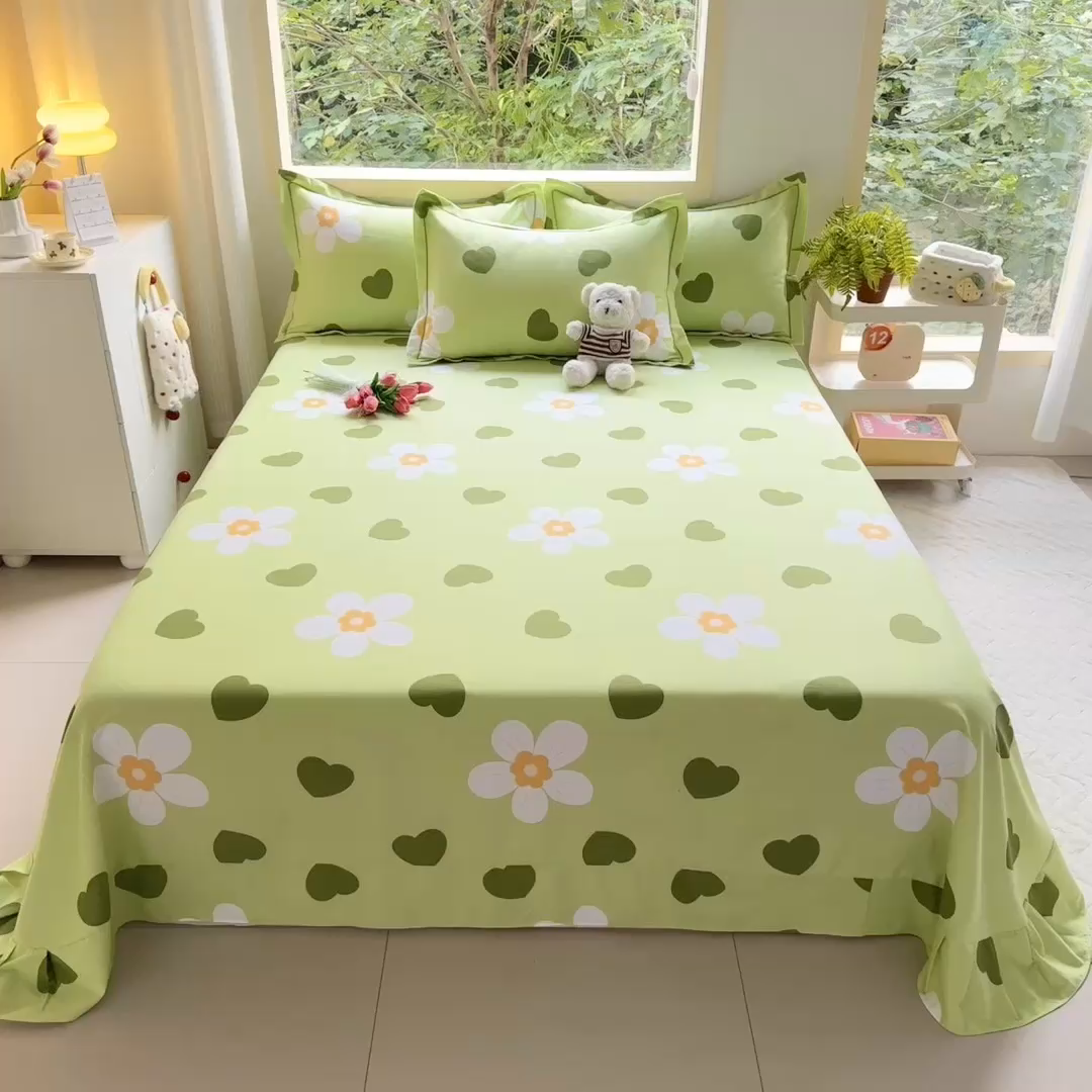 91家纺网 家纺一手货源 找家纺 家贝爱 2024新款加厚纯棉生态磨毛床单系列 绿色心情