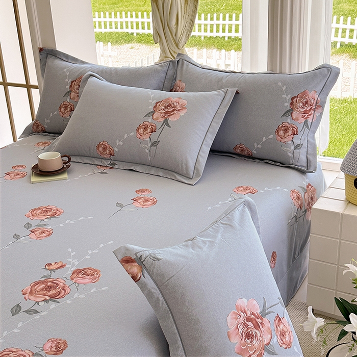 91家纺网 家纺一手货源 找家纺 家贝爱 2024新款加厚纯棉生态磨毛床单系列 芙蓉花语