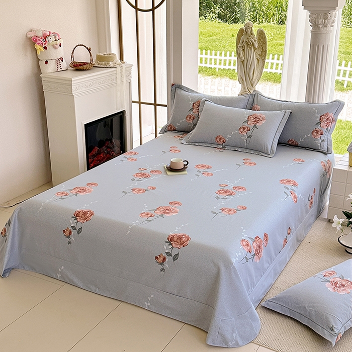 91家纺网 家纺一手货源 找家纺 家贝爱 2024新款加厚纯棉生态磨毛床单系列 芙蓉花语