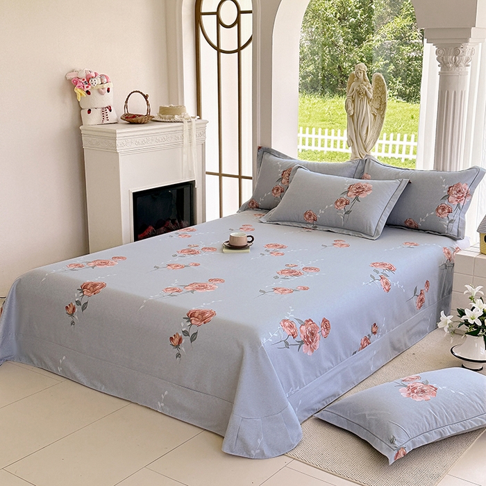 91家纺网 家纺一手货源 找家纺 家贝爱 2024新款加厚纯棉生态磨毛床单系列 芙蓉花语