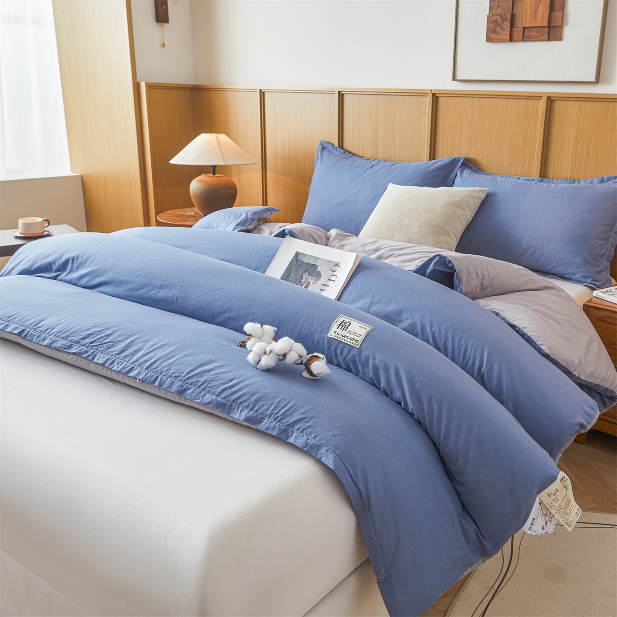 91家纺网 家纺一手货源 找家纺 西域种棉人·千百笠 2025新款A类可拆卸里外全棉100%新疆棉花被子冬被全棉单人学生宿舍加厚保暖春 双拼蓝