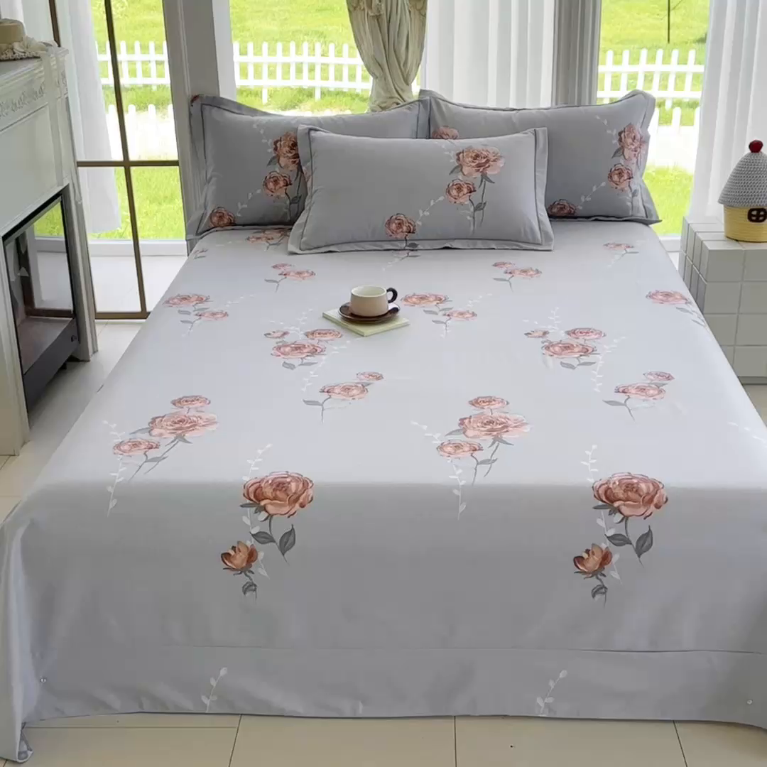 91家纺网 家纺一手货源 找家纺 家贝爱 2024新款加厚纯棉生态磨毛床单系列 芙蓉花语