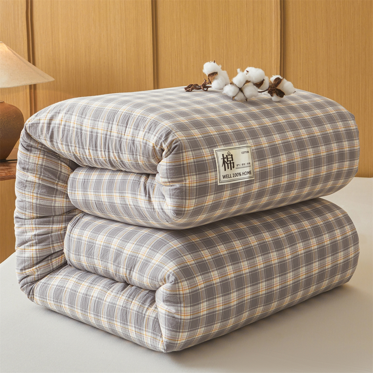 91家纺网 家纺一手货源 找家纺 西域种棉人·千百笠 2025新款A类可拆卸里外全棉100%新疆棉花被子冬被全棉单人学生宿舍加厚保暖春 韵灰格