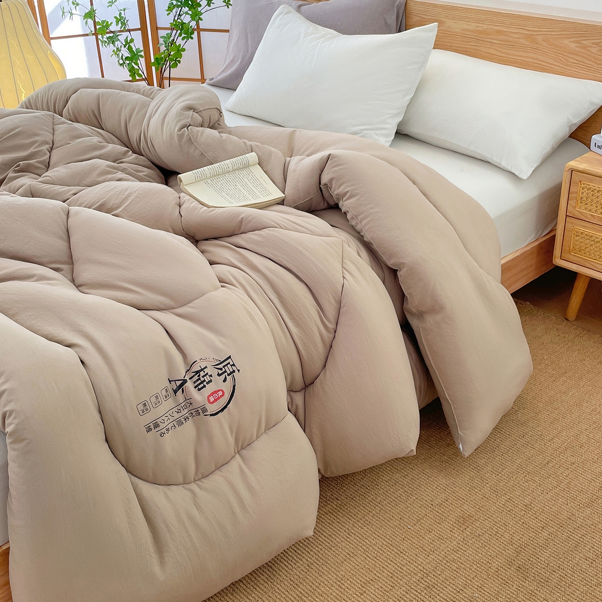 91家纺网 家纺一手货源 找家纺 尊妙被业 2025新款水洗棉原棉冬被被子被芯春秋被子母被直播批发（永不断货） 原棉-卡其
