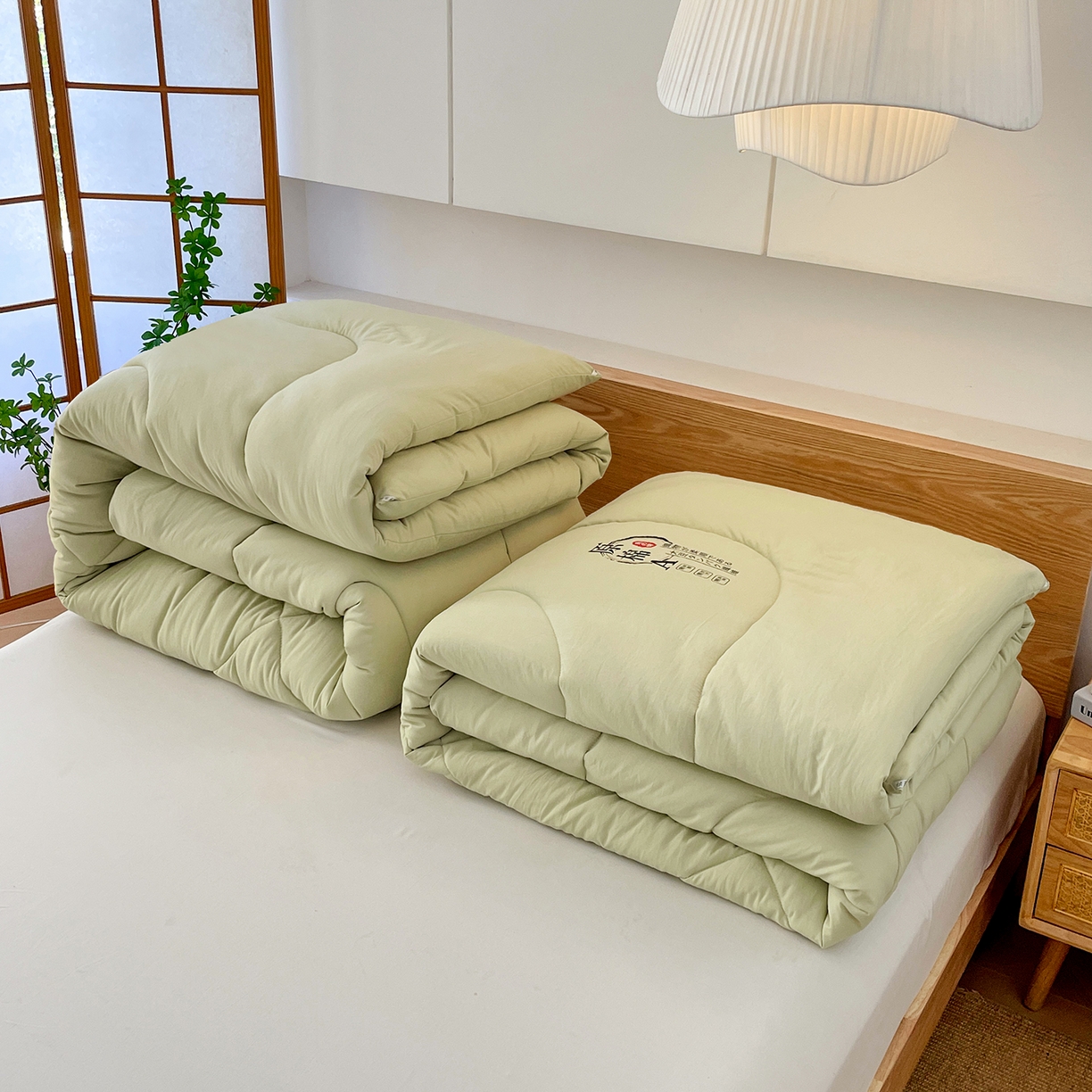 91家纺网 家纺一手货源 找家纺 尊妙被业 2025新款水洗棉原棉冬被被子被芯春秋被子母被直播批发（永不断货） 原棉-抹茶绿